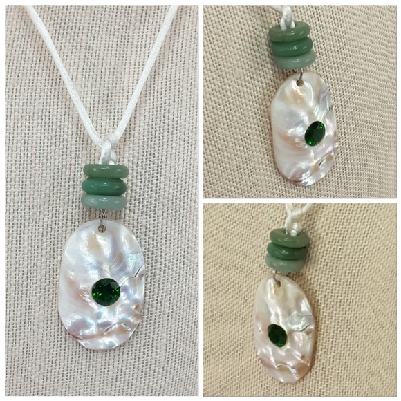 Shell pendant with spacer beads on silk cord,18" - Picture 3 of 8